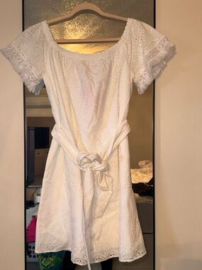 Lilly Pulitzer White Eyelet Off-Shoulder Tie-Waist Mini Dress